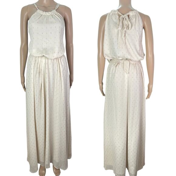 New ModCloth Illuminated Elegance Ivory Metallic Chiffon Maxi Dress - Picture 12 of 12